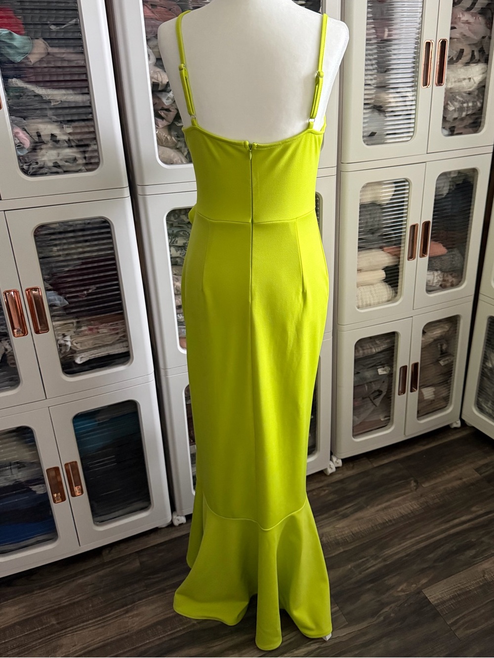 Lime Ruffle-Front Spaghetti Strap Dress - Picture 8 of 8